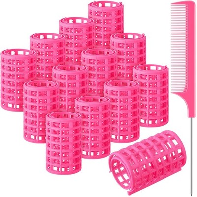 Syhood 12 Pieces Snap Hair Roller, Large Size 2.6x1.4 Inch (Pack of 12), Pink 