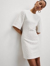 ALEXANDER MCQUEEN White Jacquard Embossed Shift Dress Short Sleeve Luxe Size M