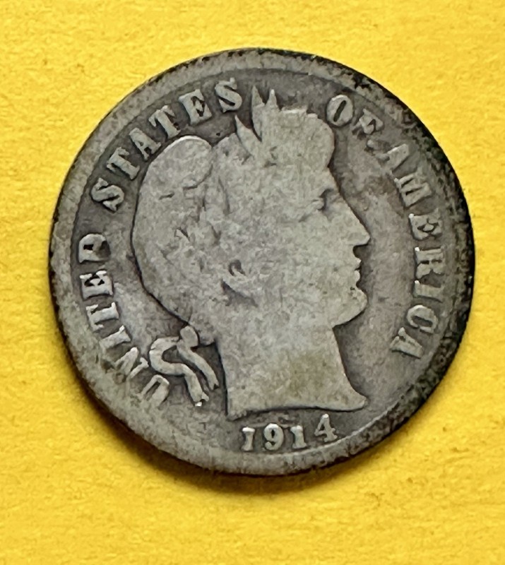 1914-S Barber Dime. 90% Sober. Good Condition. Charity Auction/Animal Rescue.