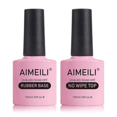 Hema Free Rubber Base Gel Polish and No Wipe Top Coat Kit Set Soak off U V LED C