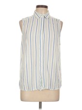 Market and Spruce Women Ivory Sleeveless Button-Down Shirt L