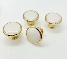 Lot Of 4 White Ceramic & Polished Brass Cabinet/Drawer Knobs with Screws /New