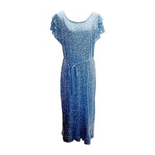 Perception  Blue  Polka-dot  Ruffle Accents Belted Midi Dress Women's Size Large
