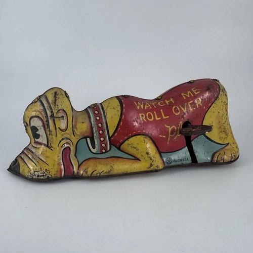 Vintage 1939 Marx ‘Watch Me Roll Over’ Pluto Tin Toy *No Tail* Fast Ship! Used