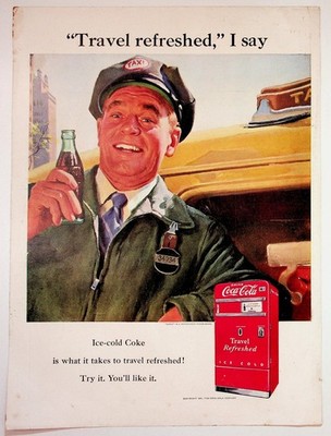 Coca-Cola Vintage 1951 Magazine Ad Taxi Driver Ice Cold Coke Vending Machine