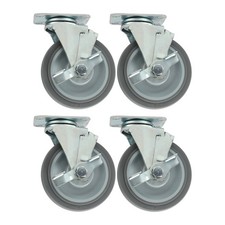 4 Pieces Heavy Duty Casters 5" Gray Side Brakes Rubber Load Capacity 1400 Pounds