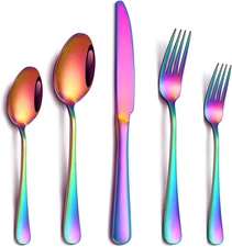 20 Pcs Silverware Set Rainbow Flatware Stainless Steel Service for 4 Colourful 