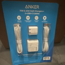 Anker GaN Fast Charging 70W  30W Wall Chargers  2x 6ft USB-C Cables White