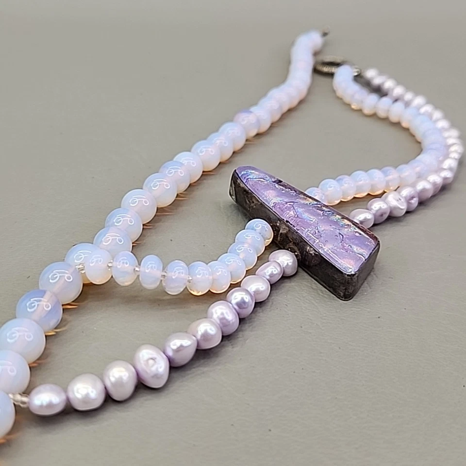 玻璃串珠项链蛋白石淡水珍珠二色吊坠抽象 19 — 第 3/4 张图片