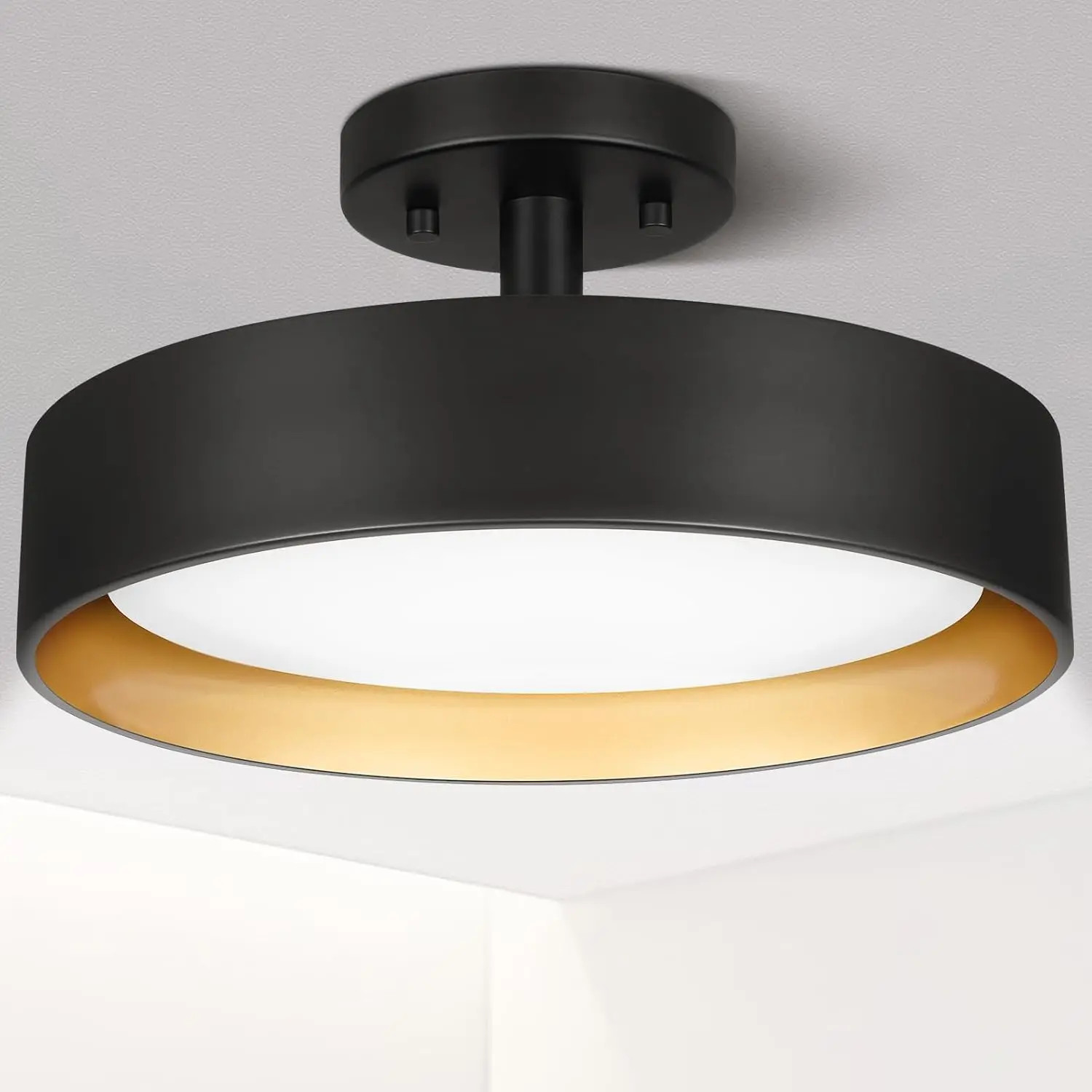 Semi Flush Mount Ceiling Lights, 12 Inch 25W LED Ceiling Light Fixture Black for