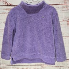 Vineyard Vines Girls Med 10-12 Purple Sherpa Fleece Pullover Mock Neck Logo