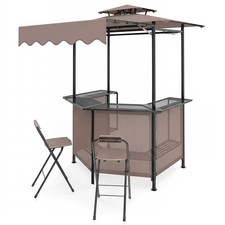 3-Piece Patio Bar Set and Outdoor BBQ Canopy with Bar Table and 2 Folding Bar St