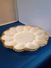 Vintage anchor hocking fire king milk glass deviled egg plate 22k gold trim