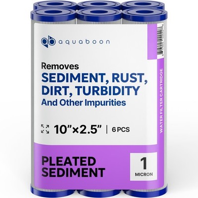 6 Pack of 1µm Pleated Sediment Water Filter Cartridges 10''x2.5'' Standard Size