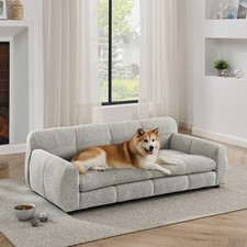 Elevated Dog Sofa Bed for Large  Oversized Dogs, Linen Fabric, Beige