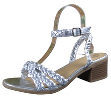 Wonder Nation Girls Silver Braid Sandal Block Heel Synthetic Size 4 Chic Dressy