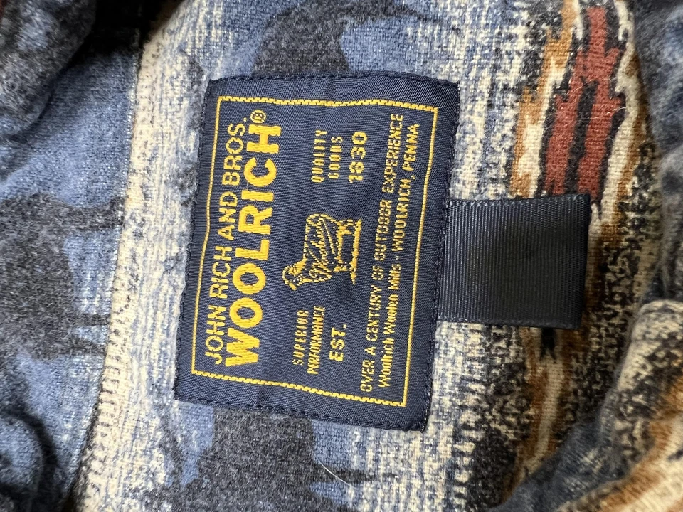 Camisa Woolrich Para Hombres 2XL Azul Verde Suroeste Alce Franela Azteca Abotonada Foto 2 de 4