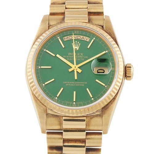 Rolex Day-Date 36 Green Dial Yellow Gold President Watch 18038