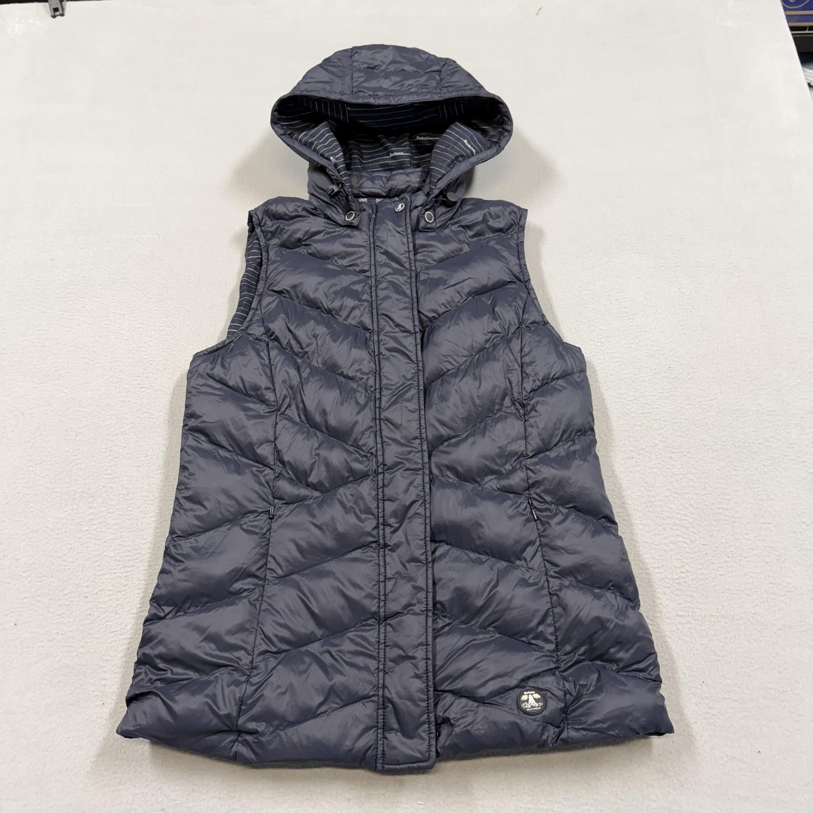 Barbour Vest Womens 10 Blue Quilted Puffer Hooded Full Zip Insulated Warm