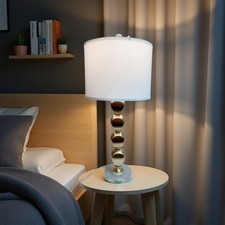 27.5" Minimalist Bedside Table Lamp Round Linen Shade Nightstand Lamp Bedroom