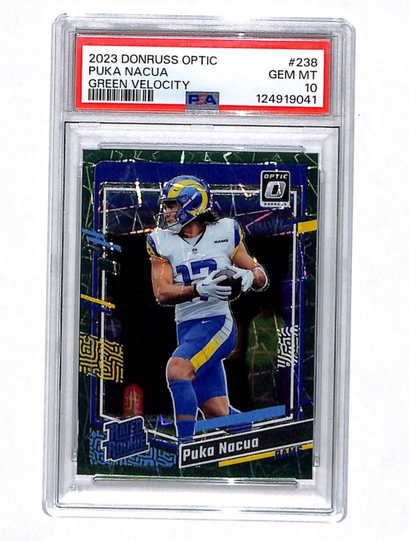 2023 Donruss Optic #238 Puka Nacua Green Velocity Rookie Card PSA 10 Rams 