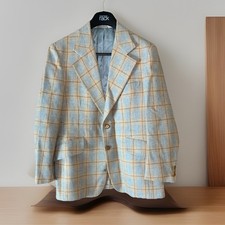 60s 70's WOOL Plaid Sport Coat Men s 40 Gray Blue Jacket Blazer Oxford Preppy