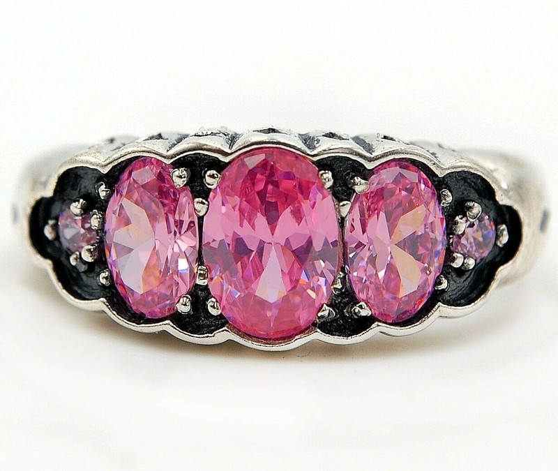 3CT Heat Treated Pink Topaz 925 Sterling Silver Filigree Look Ring Sz 8 F3-8