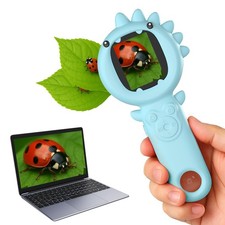 2-in-1 Microscope Camera for Kids, Mini Handheld Blue Dinosaur