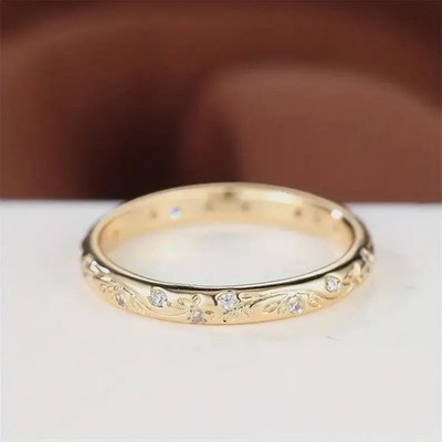 0.11 CT Round Cut Moissanite Engagement Anniversary Band Leaf Motif Band