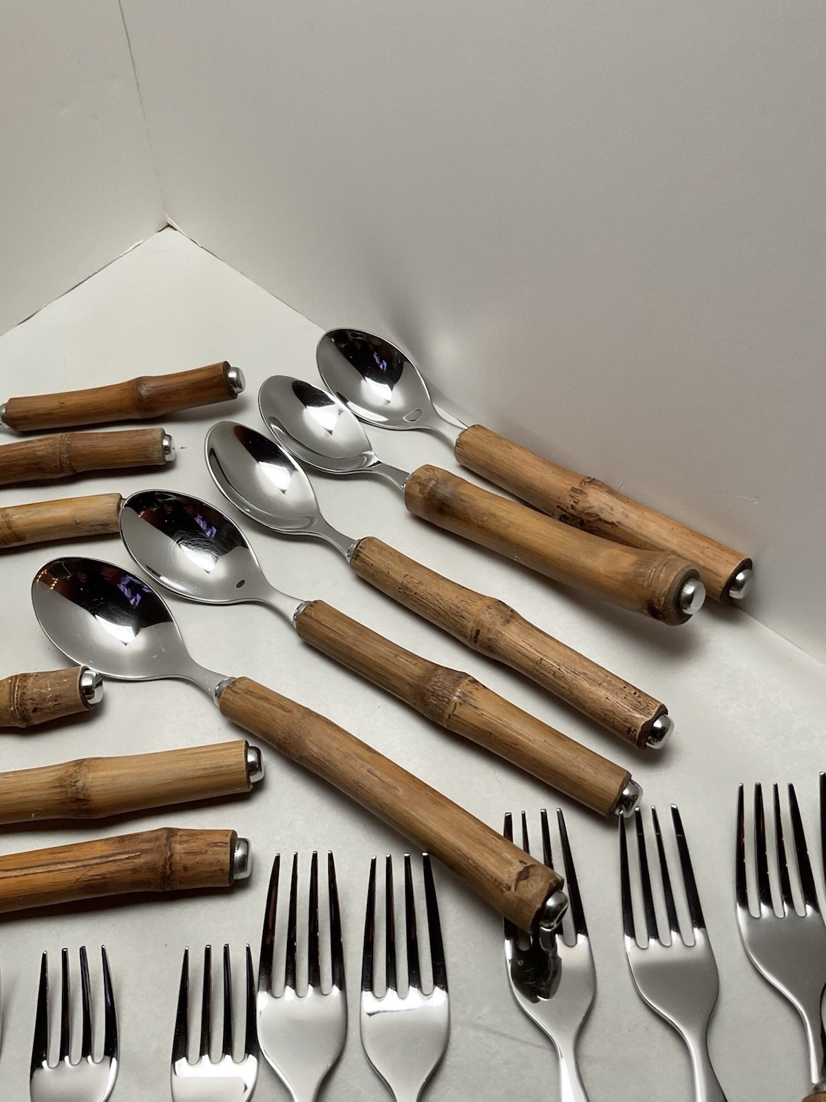 Vintage MCM 29 Piece, Natural Handmade Bamboo Silverware Set Rare