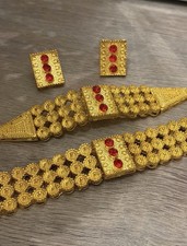 Luxury Jewlery Set Necklace Earrings Bracelet And Ring Gold And Red Set