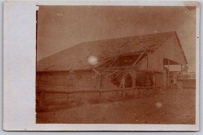 Antique RPPC Postcard Ruined Barn Farmhouse Damage Sepia Real Photo C471