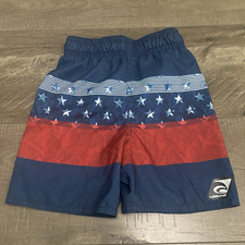 Laguna Boys Patriotic Stars Swim Trunks Blue Red White 2T Polyester