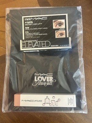 MAC lot with LipGlass in Behaved and MAC Stack Elevated Mascara with Bag