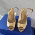 Jimmy Choo Beige Patent Leather Slingback Wedge Sandals Buckle Ankle Strap — photo 1