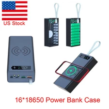 US- USB 16x18650 Battery Case LCD Power Bank DIY Kit Charger Box Wirless Charger