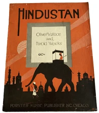 Hindustan by Oliver Wallace & Harold Weeks Large Format Sheet Music Art 1918