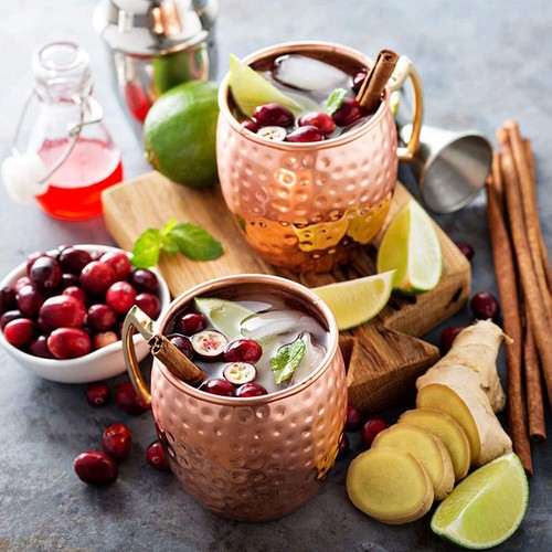 Moscow Mule Kupfer Becher Set of 2 Kupferbecher mit Untersetzer für Cocktail Bar - Bild 4 von 12
