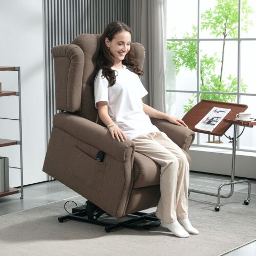 HOMCOM Power Lift Recliner Armchair with Wingback, Button Tufted, Brown - Picture 2 of 10