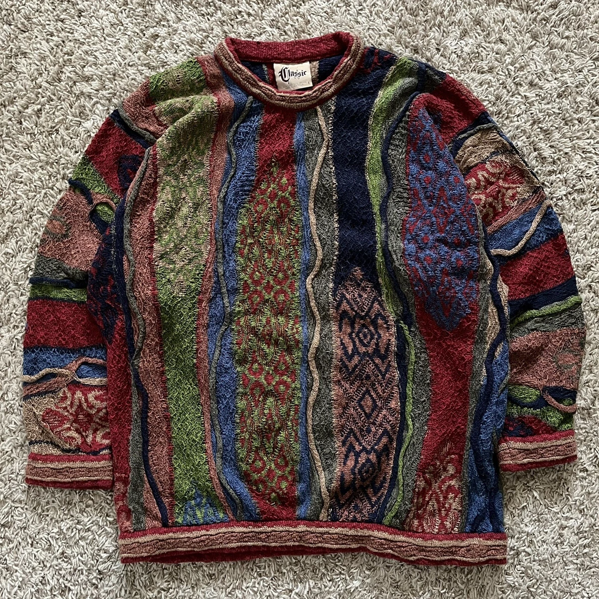 Vintage Coogi Classic Rainbow Mercerized Cotton Linen Knit Sweater Large
