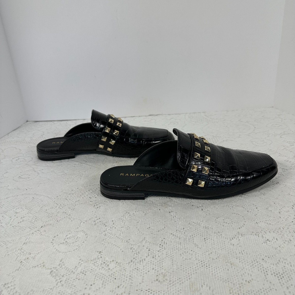 STEVE MADDEN レザー モカシン Steve Madden, Rampage Studded Croc Brady Mules Faux Leather