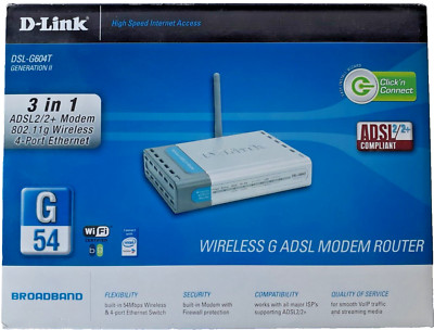 D-Link DSL-G604T Generation 2 Wireless G ADSL Modem Router In Original Box