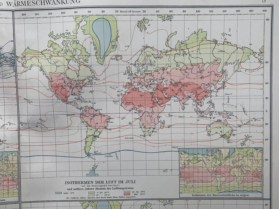 Mapa antiguo original de gráficos isotérmicos mundiales de 1899 de Richard Andree Foto 3 de 4