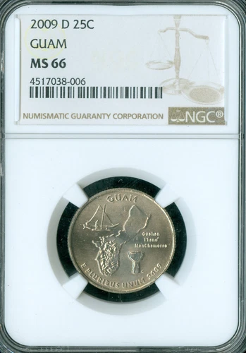 2009 D GUAM QUARTER NGC MS66 PQ BUSINESS STRIKE 2ND FINEST LOW POP *
