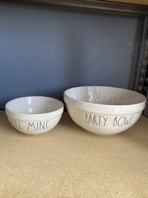Rae Dunn Bowls Set of Large And Small Ceramic Heavy PARTY BOWL and ALL  MINE
