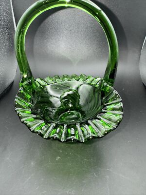 Green Glass Swirl Design Basket With Ruffled Edge | eBay