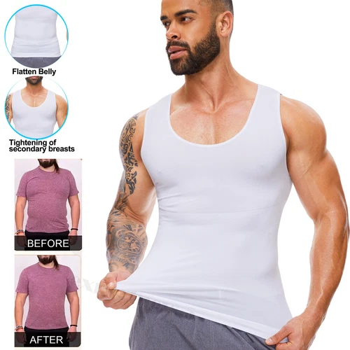 Herren T-Shirt Schlankmacher Body Shaper Bauch Brust Kompression Weste Gürtel Tank Top - Bild 4 von 28