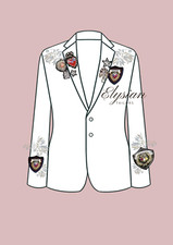 Women Customized White Patch Hand Embroidered Blazer Formal Office Prom Wear