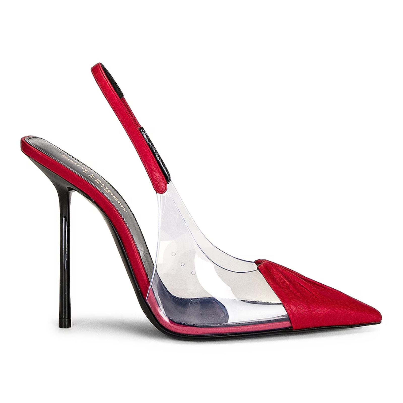 Scarpe decolte Saint Laurent pelle di vitello PVC Chica 115 slingback taglia 37 5 in pelle rossa