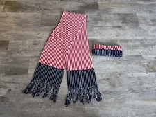 Vtg Red White Blue Scarf & Headband Set USA American Flag Made In USA Acrylic